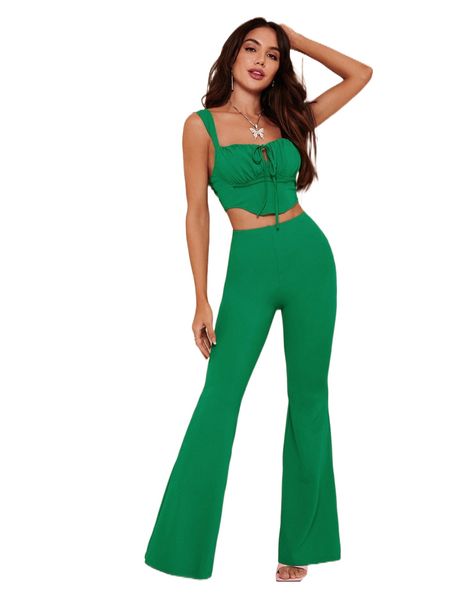 bae knot front ruched bust crop cami & flare leg pants set 120o#, White
bae knot front ruched bust crop cami & flare leg pants set 120o#, White