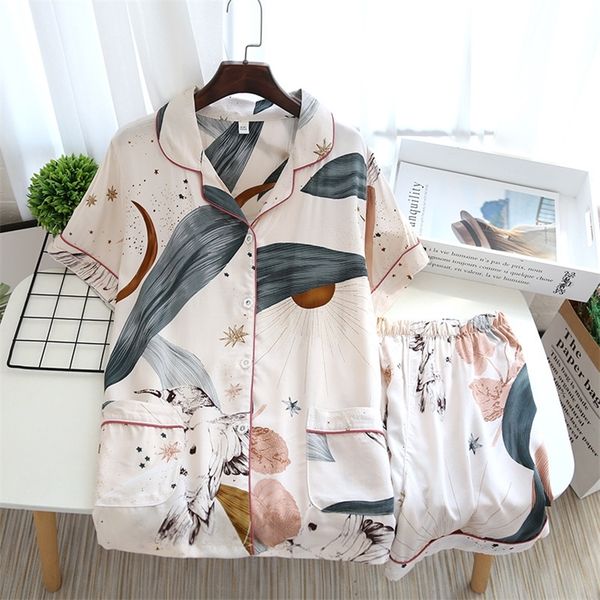 july's song viscose women pajamas casual turn-down collar short sleeve sleepwear printed summer pyjama shorts female homewear 220421, Black;red
july's song viscose women pajamas casual turn-down collar short sleeve sleepwear printed summer pyjama shorts female homewear 220421, Black;red