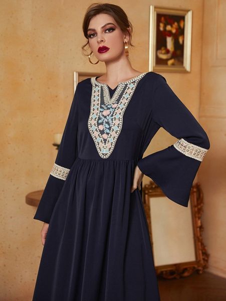 floral embroidery flounce sleeve dress j8xh#, Black;gray 
floral embroidery flounce sleeve dress j8xh#, Black;gray