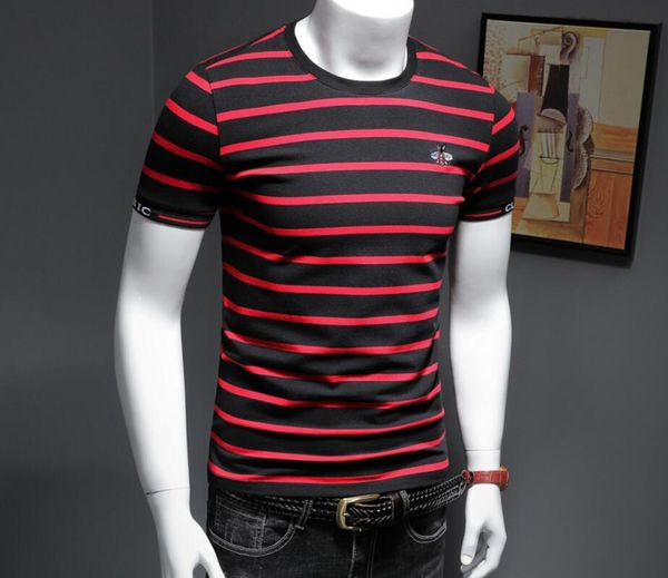 european station men's bee embroidery t-shirt 2022 summer striped men's short-sleeved t-shirt men's net red half-sleeve top, White;black
european station men's bee embroidery t-shirt 2022 summer striped men's short-sleeved t-shirt men's net red half-sleeve top, White;black