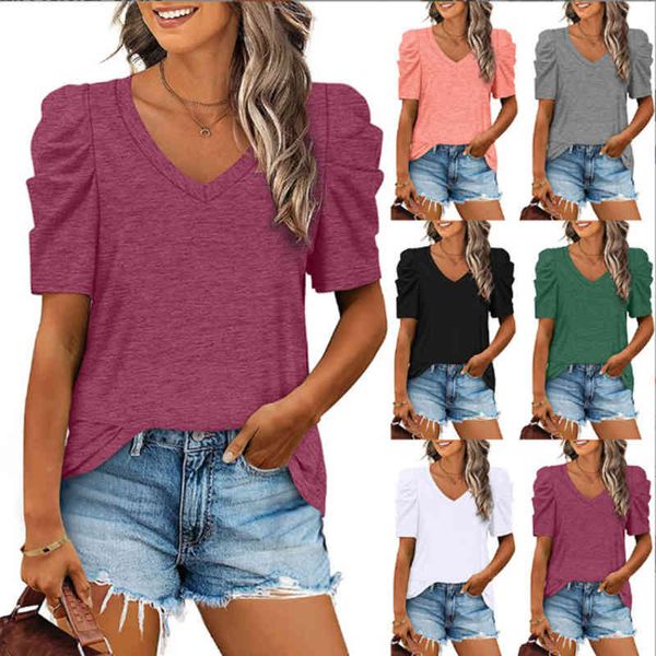 women's t-shirt 2022 summer pleated stitching v-neck short sleeve t-shirt qzsv, White
women's t-shirt 2022 summer pleated stitching v-neck short sleeve t-shirt qzsv, White