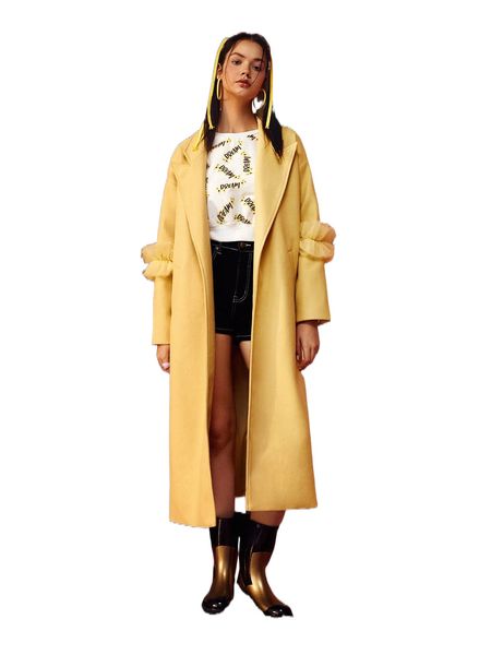 x ignacio carrasco peak neck drop shoulder ruffle trim open front overcoat r08i#, Black
x ignacio carrasco peak neck drop shoulder ruffle trim open front overcoat r08i#, Black