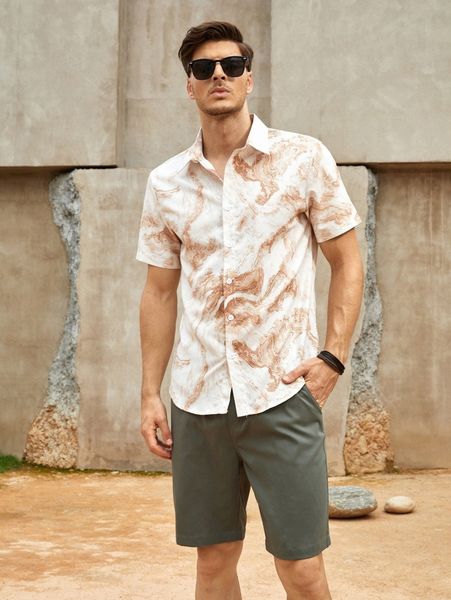 men marble print shirt y1b2#, White;black
men marble print shirt y1b2#, White;black