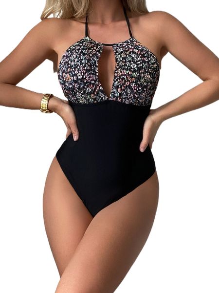 ditsy floral print smocked cut out halter one piece swimsuit l3jn#, White;black
ditsy floral print smocked cut out halter one piece swimsuit l3jn#, White;black