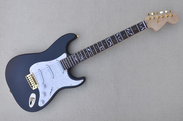factory custom matte black electric guitar with rosewood fretboard,flower fret inlay,cream pearl pickguard,gold hardware,can be customized
factory custom matte black electric guitar with rosewood fretboard,flower fret inlay,cream pearl pickguard,gold hardware,can be customized