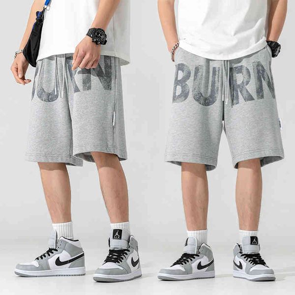 men's shorts han lu large letter printed sports 2022 summer loose drawstring capris, White;black
men's shorts han lu large letter printed sports 2022 summer loose drawstring capris, White;black