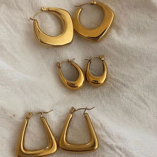 trendy tarnish 18k gold plated hollow oval square geometric bold stainless steel hoop earrings for women 220718, Golden
trendy tarnish 18k gold plated hollow oval square geometric bold stainless steel hoop earrings for women 220718, Golden
