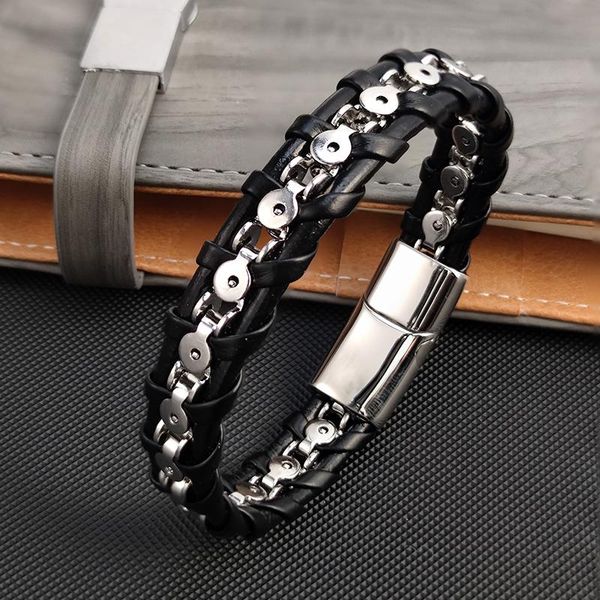 charm bracelets 316l stainless steel bracelet for men vintage woven leather bangle wrist band hand chain male punk hiphop jewelry gift, Golden;silver
charm bracelets 316l stainless steel bracelet for men vintage woven leather bangle wrist band hand chain male punk hiphop jewelry gift, Golden;silver
