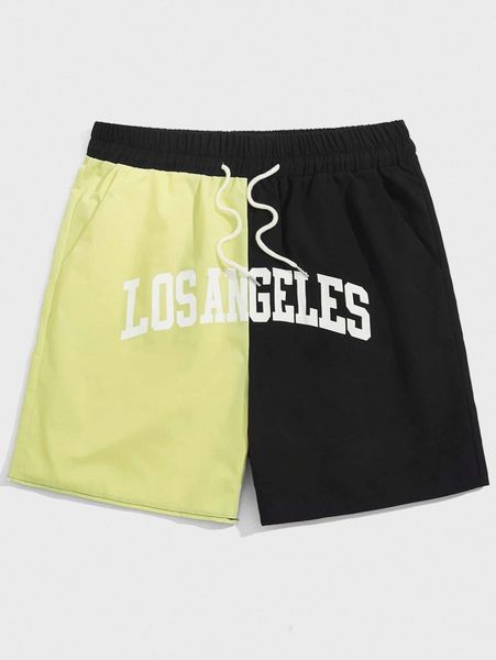 romwe guys two tone letter graphic shorts w0nd#, White;black