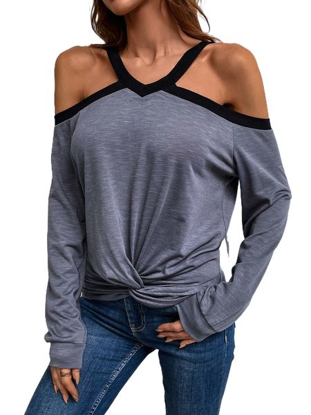 cold shoulder twist hem tee 02gy#, White