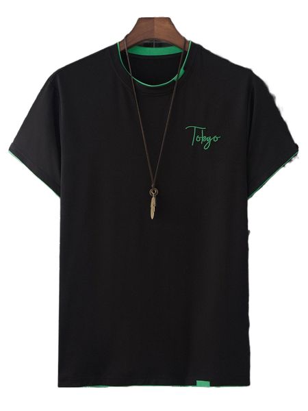 men letter embroidered 2 in 1 tee l9oo#, White;black 
men letter embroidered 2 in 1 tee l9oo#, White;black