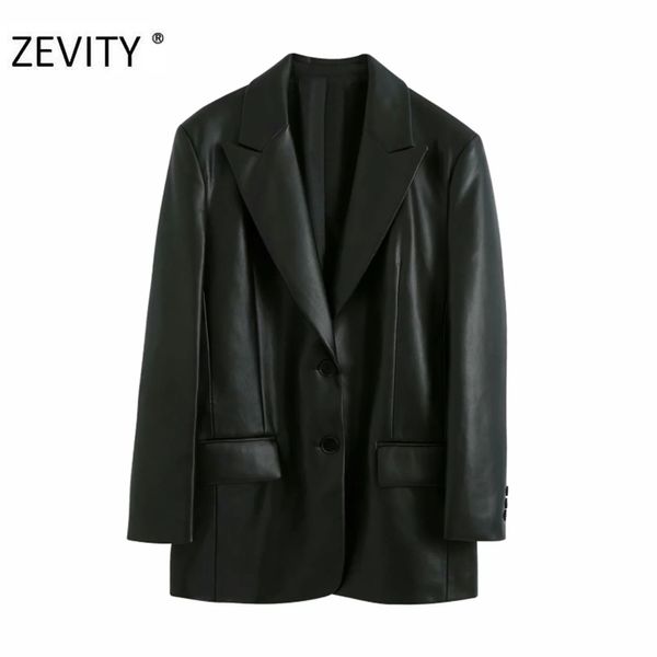zevity women vintage solid color pu leather blazer coat office ladies pockets causal loose stylish outwear suit coats lj201021, White;black
zevity women vintage solid color pu leather blazer coat office ladies pockets causal loose stylish outwear suit coats lj201021, White;black