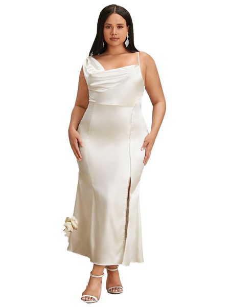 plus draped asymmetrical neck slit thigh pearl beaded satin dress l4oa#, Black
plus draped asymmetrical neck slit thigh pearl beaded satin dress l4oa#, Black