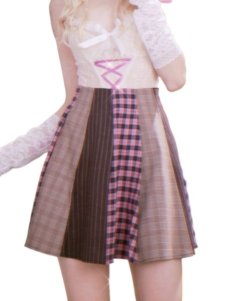 romwe plaid & striped skirt 28ye#, Black 
romwe plaid & striped skirt 28ye#, Black