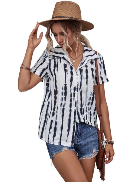 tie dye button front shirt 21es#, White
