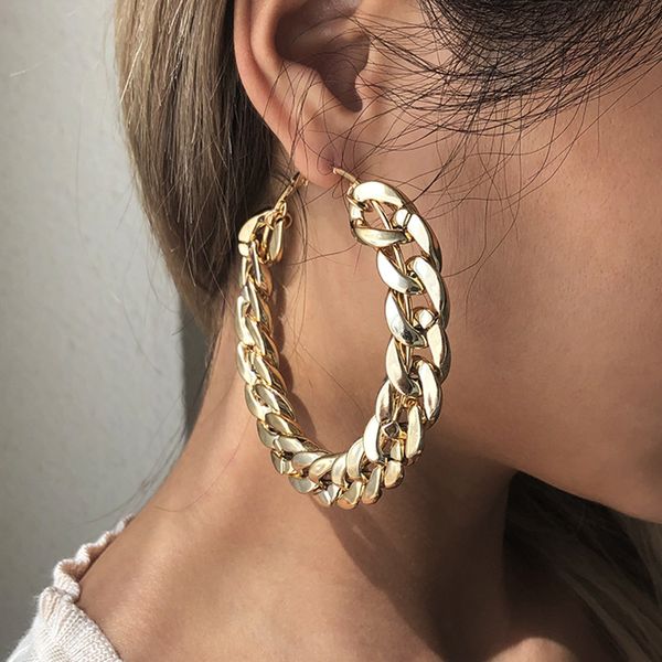 fashion gold hoop earrings for women personality big circle chain huggie earring lady jewelry pendant accessories, Golden;silver
fashion gold hoop earrings for women personality big circle chain huggie earring lady jewelry pendant accessories, Golden;silver