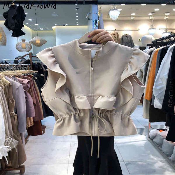 slim waist ruffled drawstring zipper waistcoat korea spring womens vest fashion casual women 210506, Black;white
slim waist ruffled drawstring zipper waistcoat korea spring womens vest fashion casual women 210506, Black;white