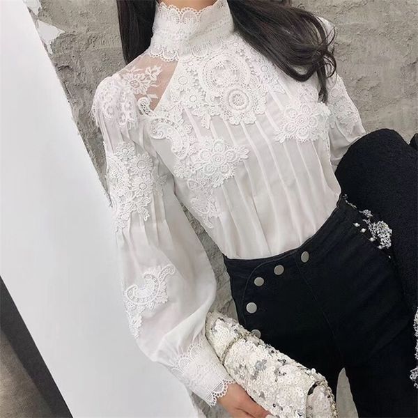 twotwinstyle casual patchwork lace hollow out women's shirt stand collar puff long sleeve ruched slim blouse female clothing new 201201, White
twotwinstyle casual patchwork lace hollow out women's shirt stand collar puff long sleeve ruched slim blouse female clothing new 201201, White