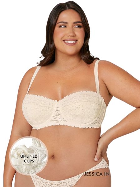 luvlette plus lace strapless unlined balconette bra k4jv#, Black;white 
luvlette plus lace strapless unlined balconette bra k4jv#, Black;white