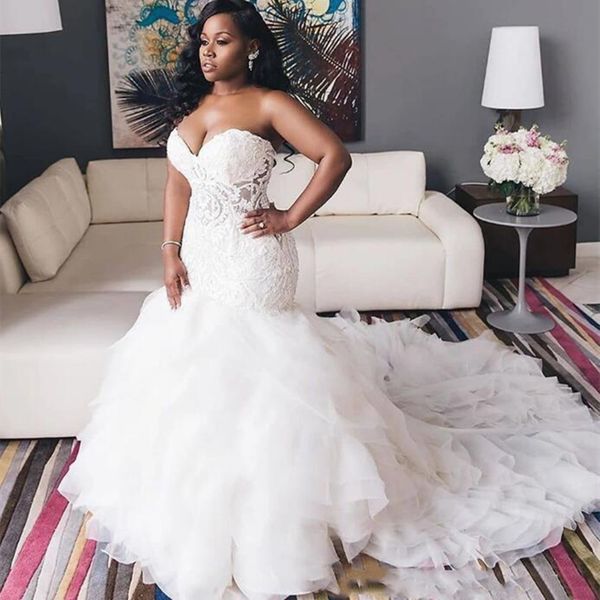 vintage african ivory mermaid lace wedding dresses bridal gowns 2022 sweetheart strapless long plus size bride dress tiered train vestidos, White
vintage african ivory mermaid lace wedding dresses bridal gowns 2022 sweetheart strapless long plus size bride dress tiered train vestidos, White