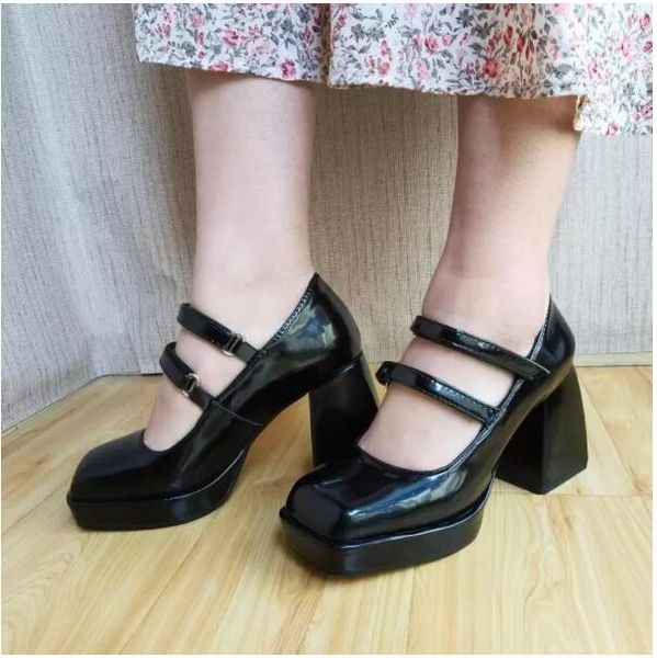 fashion- lady real patent leather ladies dress shoes 8.5cm chinky high heel platform sandals square toes mary jane one-line buckle, Black
fashion- lady real patent leather ladies dress shoes 8.5cm chinky high heel platform sandals square toes mary jane one-line buckle, Black
