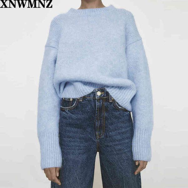 xnwmnz za women fashion knit sweater vintage elegant round neck long sleeve female pullovers chic knitted 210513, White;black
xnwmnz za women fashion knit sweater vintage elegant round neck long sleeve female pullovers chic knitted 210513, White;black