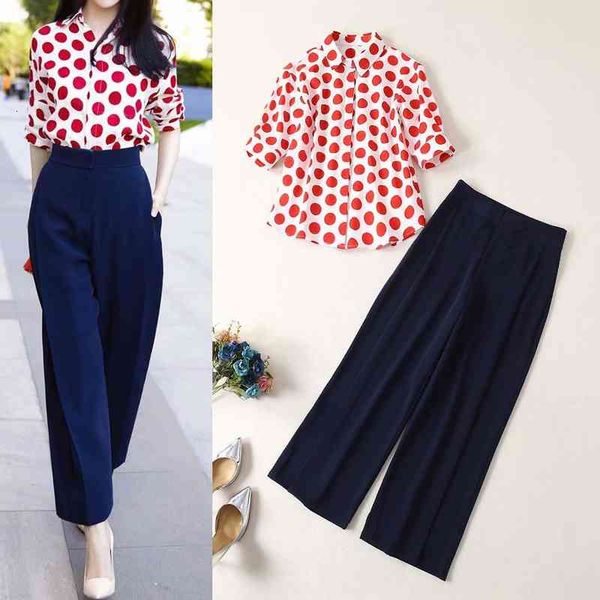 women's two piece pants summer shenzhen nanyou women's mid sleeve polka dot shirt with two sets of wide leg pants, White
women's two piece pants summer shenzhen nanyou women's mid sleeve polka dot shirt with two sets of wide leg pants, White