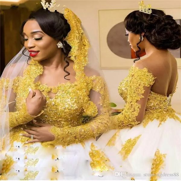 elegant gold and white wedding dresses bridal gowns long sleeves lace applique beaded sweep train custom made garden plus size 2022 vestido
elegant gold and white wedding dresses bridal gowns long sleeves lace applique beaded sweep train custom made garden plus size 2022 vestido