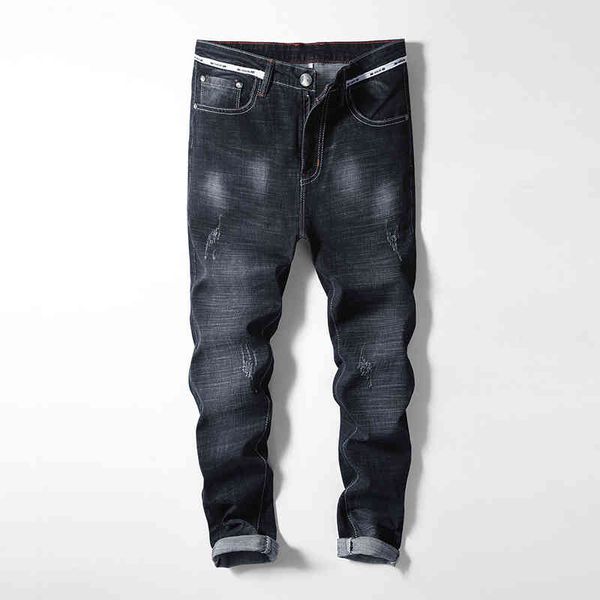men's jeans autumn winter men's personalized fashion jeans elastic hole slim fit small straight 2t78, Blue
men's jeans autumn winter men's personalized fashion jeans elastic hole slim fit small straight 2t78, Blue