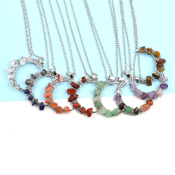 wire wrap moon pendant necklace reiki healing crystal tiger eye amethyst aventurines chakra necklace for women jewelry, Silver
wire wrap moon pendant necklace reiki healing crystal tiger eye amethyst aventurines chakra necklace for women jewelry, Silver