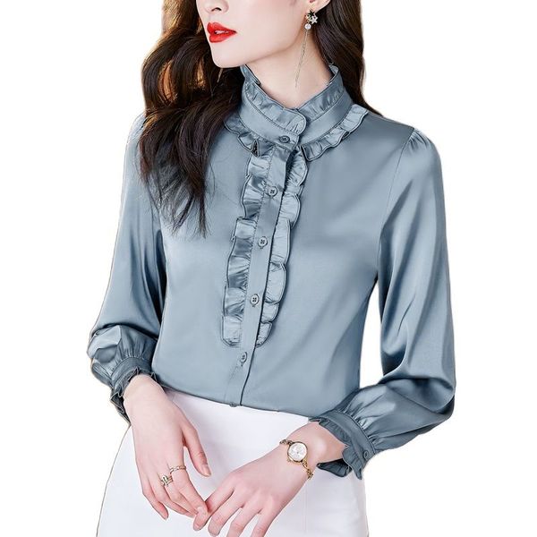 luxury solid color silk grey shirts long sleeve 2022 women designer mock neck ruffles vintage blouses ladies office button shirt spring autu, White
luxury solid color silk grey shirts long sleeve 2022 women designer mock neck ruffles vintage blouses ladies office button shirt spring autu, White