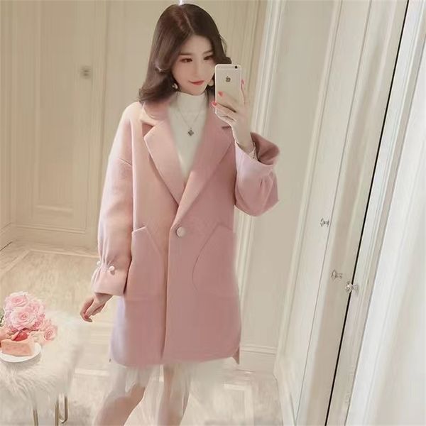 women's wool blends korean fashion women autumn winter woolen coat apricot pink formal elegant warm outerwear office lady long cashmere, Black
women's wool blends korean fashion women autumn winter woolen coat apricot pink formal elegant warm outerwear office lady long cashmere, Black