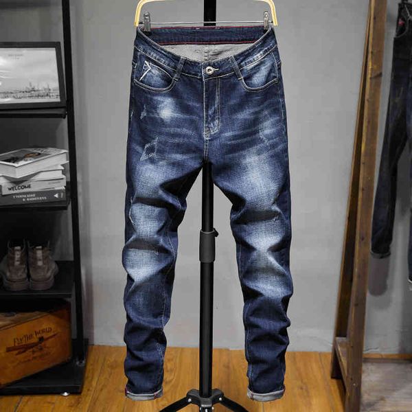 men's jeans denim jeans men's elastic slim pants side c66e, Blue