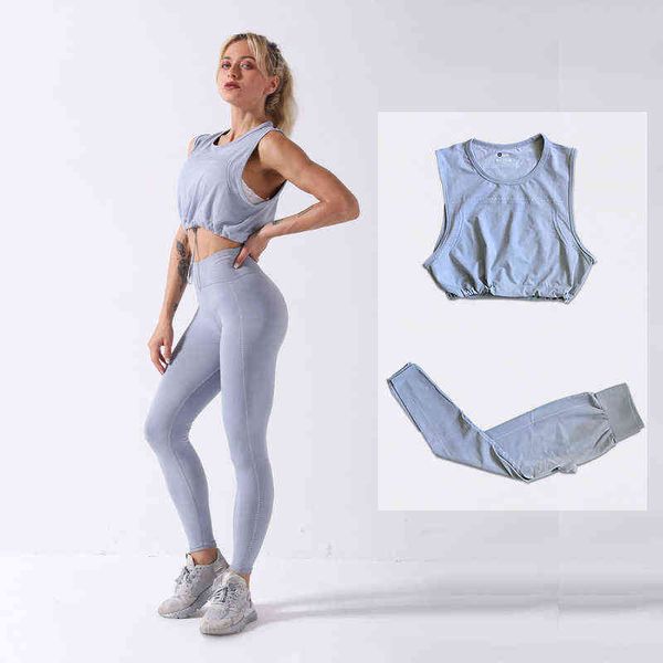 new sports suit for women seamless yoga set drawstring sleeveless push up leggings 2 piece set solid gym clothing sportswear t220725, White;red
new sports suit for women seamless yoga set drawstring sleeveless push up leggings 2 piece set solid gym clothing sportswear t220725, White;red