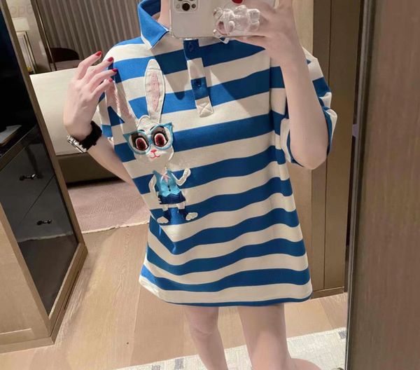 women's t-shirt designer blue stripe polo collar short sleeve t-shirt female cartoon four eye rabbit embroidered tide brand 22 spring a, White
women's t-shirt designer blue stripe polo collar short sleeve t-shirt female cartoon four eye rabbit embroidered tide brand 22 spring a, White