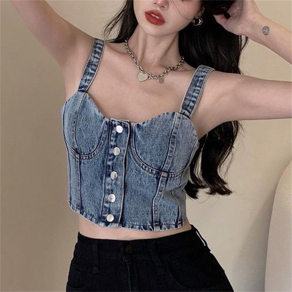 women's denim tank button bustier bra night club party jeans cropped top, White
women's denim tank button bustier bra night club party jeans cropped top, White