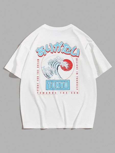 men slogan and graphic print t928#, White;black