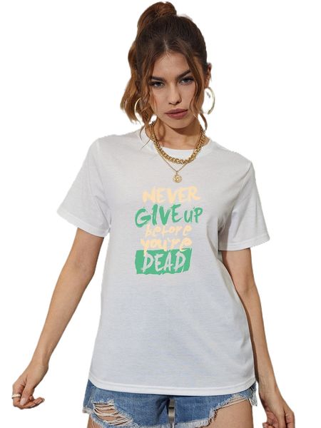 slogan graphic round neck tee b5r6#, White