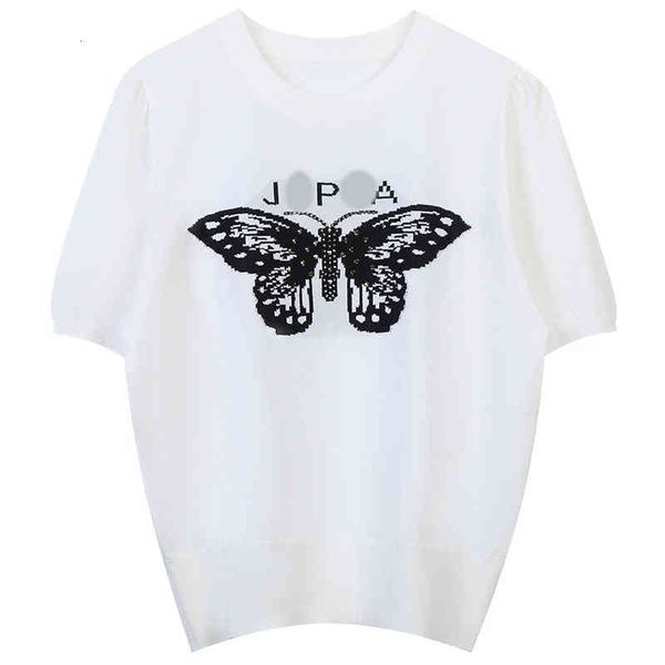 women's sweaters summer loose short sleeved t-shirt women's black and white color matching butterfly jacquard diamond temperament, White;black
women's sweaters summer loose short sleeved t-shirt women's black and white color matching butterfly jacquard diamond temperament, White;black