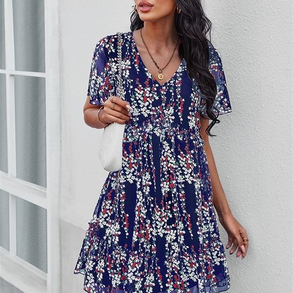 v neck floral dress for women short sleeve high waist casual print es ladies summer chiffon 220504, Black;gray
v neck floral dress for women short sleeve high waist casual print es ladies summer chiffon 220504, Black;gray
