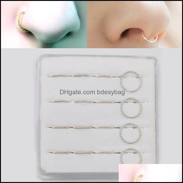 

nose rings studs 16pcs/lot 925 sterling sier ring classic small thin hoop body piercing jewelry drop deliv bdesybag dhjln, Silver
