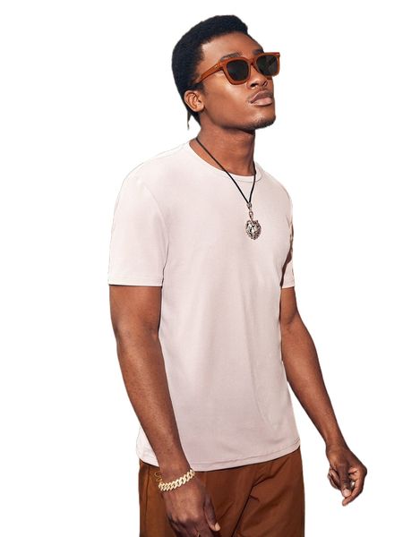 men solid ribbed knit tee 41qm#, White;black