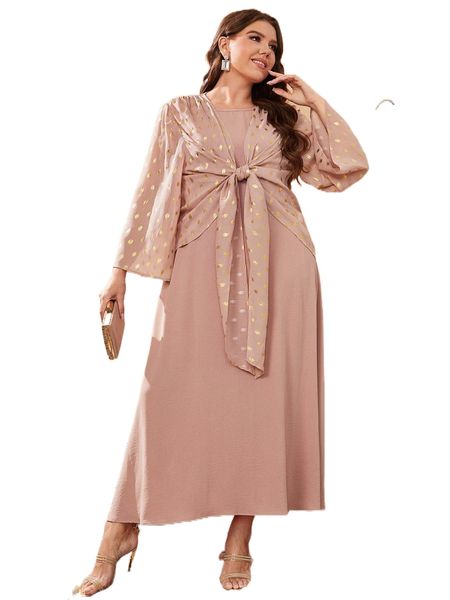 plus gold dot tie front & dress set d9le#, Black