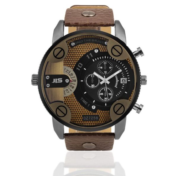 

INS Fashionable Men's Quartz watch Korea style trending DZ Series Retro Classical Male Sport Leather Band Wristwatch with logo Gift for boyfriend, Brown -screw surface