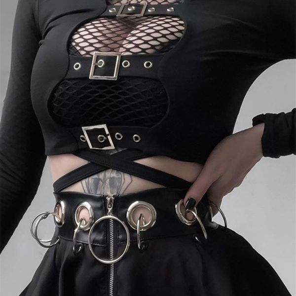 insgoth women crop hollow out buckle long sleeve female bodycon gothic punk black streetwear party lady tee 220408, White 
insgoth women crop hollow out buckle long sleeve female bodycon gothic punk black streetwear party lady tee 220408, White