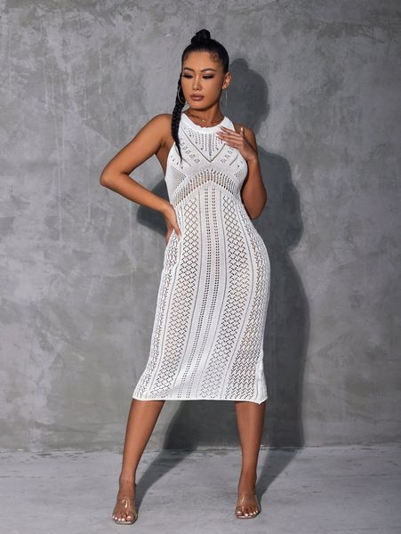 sxy solid open knit sweater dress m7bj#, White;black