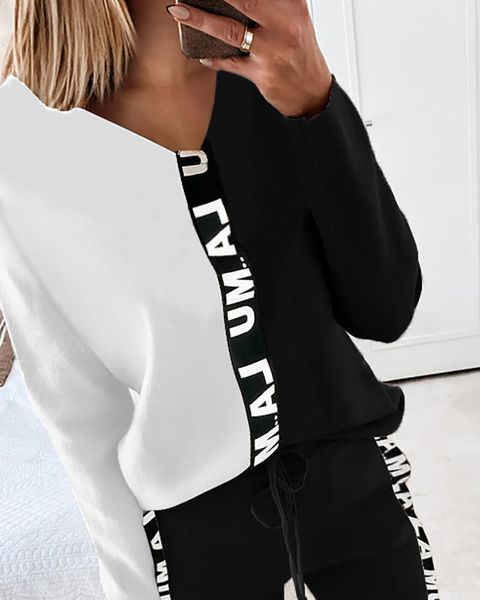 women zipper design long sleeve & drawstring waist pants set casual colorblock fashion aa, White
women zipper design long sleeve & drawstring waist pants set casual colorblock fashion aa, White