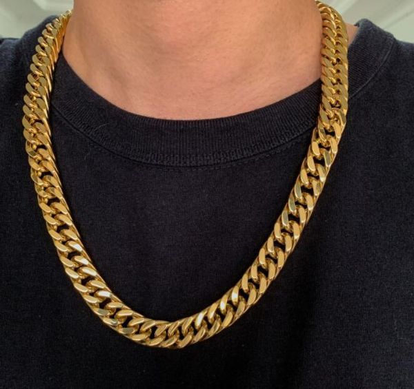 18k gold plated hip hop men's big gold chain domineering exaggerated miami cuba necklace 15mm60cm, Silver
18k gold plated hip hop men's big gold chain domineering exaggerated miami cuba necklace 15mm60cm, Silver