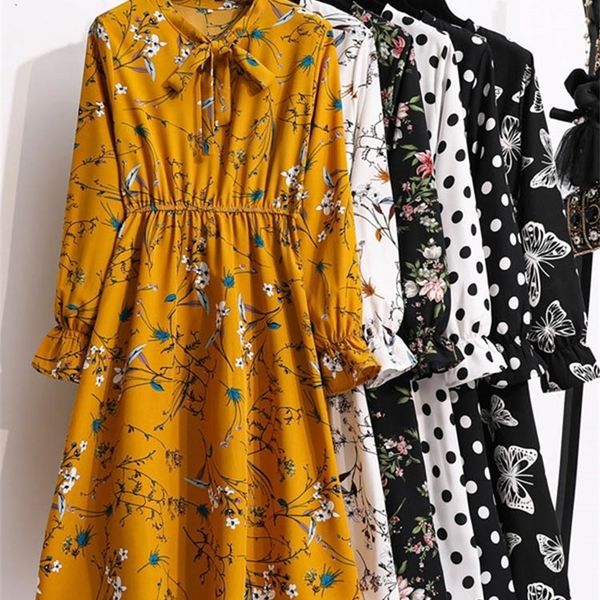 women casual spring autumn dress korean style vintage floral printed shirt dress long sleeve elegant bow midi summer vestidos 220317, Black;gray
women casual spring autumn dress korean style vintage floral printed shirt dress long sleeve elegant bow midi summer vestidos 220317, Black;gray