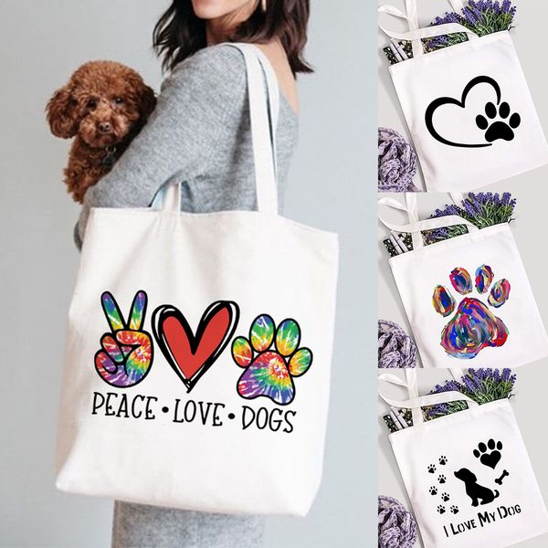 peace love dogs paw shopping bag mom life women canvas tote shopper shoulder bag reusable funny storage high capacity handbag
peace love dogs paw shopping bag mom life women canvas tote shopper shoulder bag reusable funny storage high capacity handbag